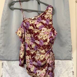 Elegant Floral Asymmetrical Blouse - Burgundy and Cream